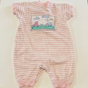 Adorable Pink Striped Kids Footie with Sheep Design